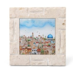 White Jerusalem Stone Framed Picture of Jerusalem Painting