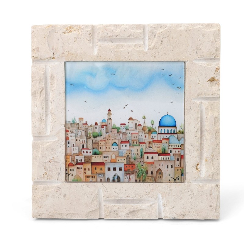 White Jerusalem Stone Framed Picture of Jerusalem Painting