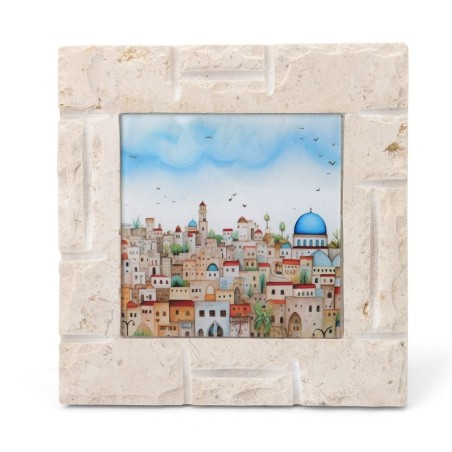 White Jerusalem Stone Framed Picture of Jerusalem Painting