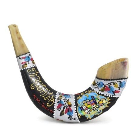 Hand Painted Jerusalem Floral Shofar