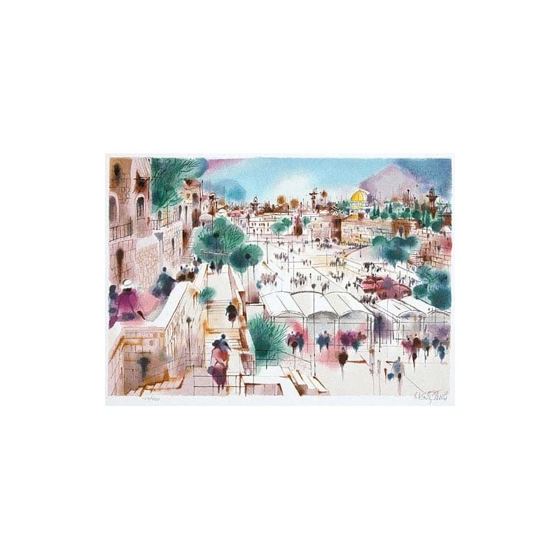 Shmuel Katz Wailing Wall Plaza Serigraph