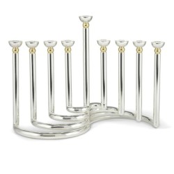 Modern Style Circular Silver-Plated Oil Hanukkah Menorah by Hazorfim
