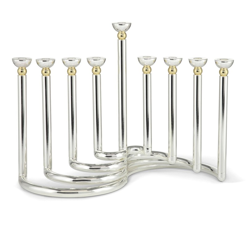 Modern Style Circular Silver-Plated Oil Hanukkah Menorah by Hazorfim