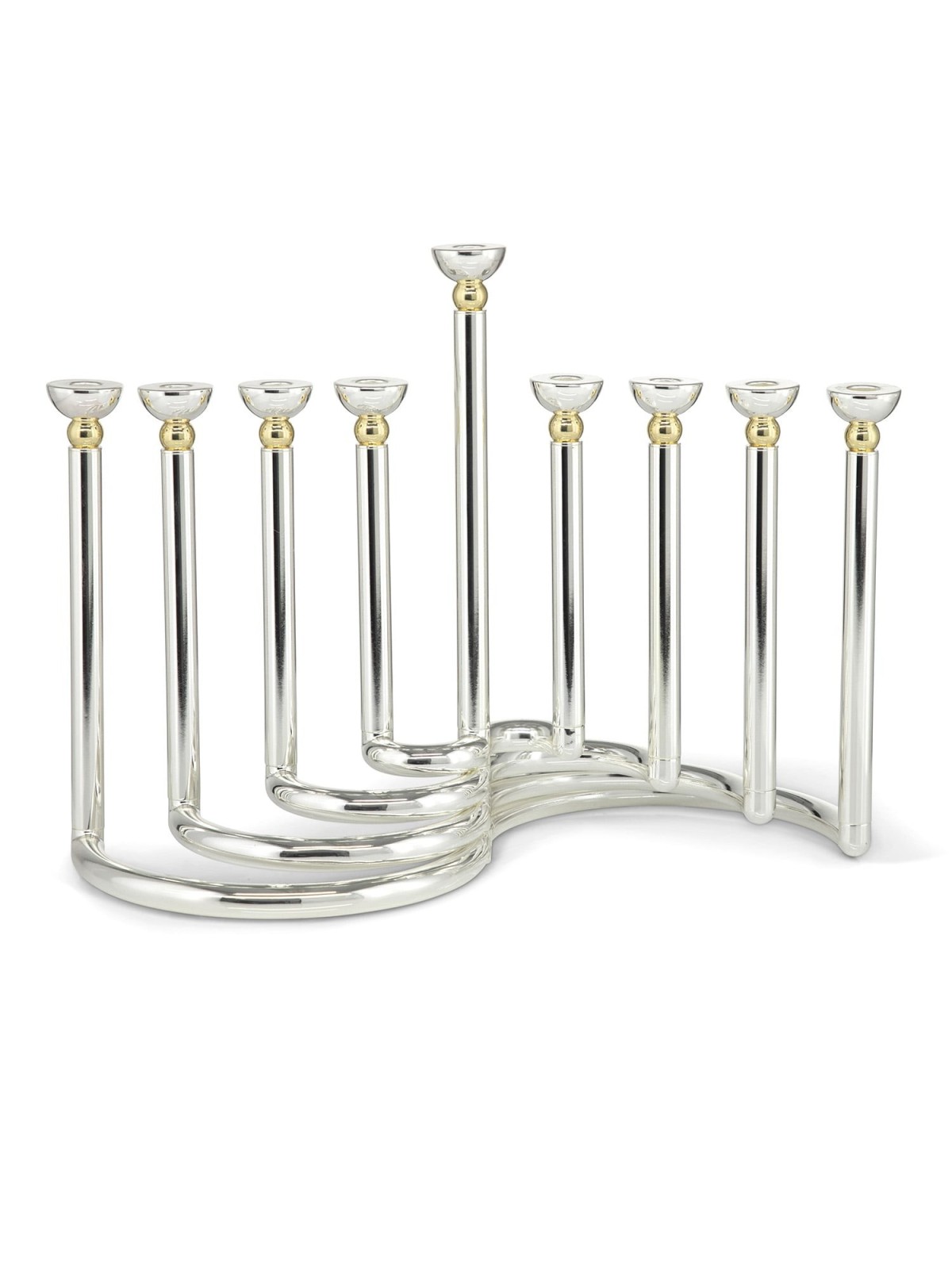 Modern Style Circular Silver-Plated Oil Hanukkah Menorah by Hazorfim