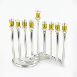 Modern Style Circular Silver-Plated Oil Hanukkah Menorah by Hazorfim