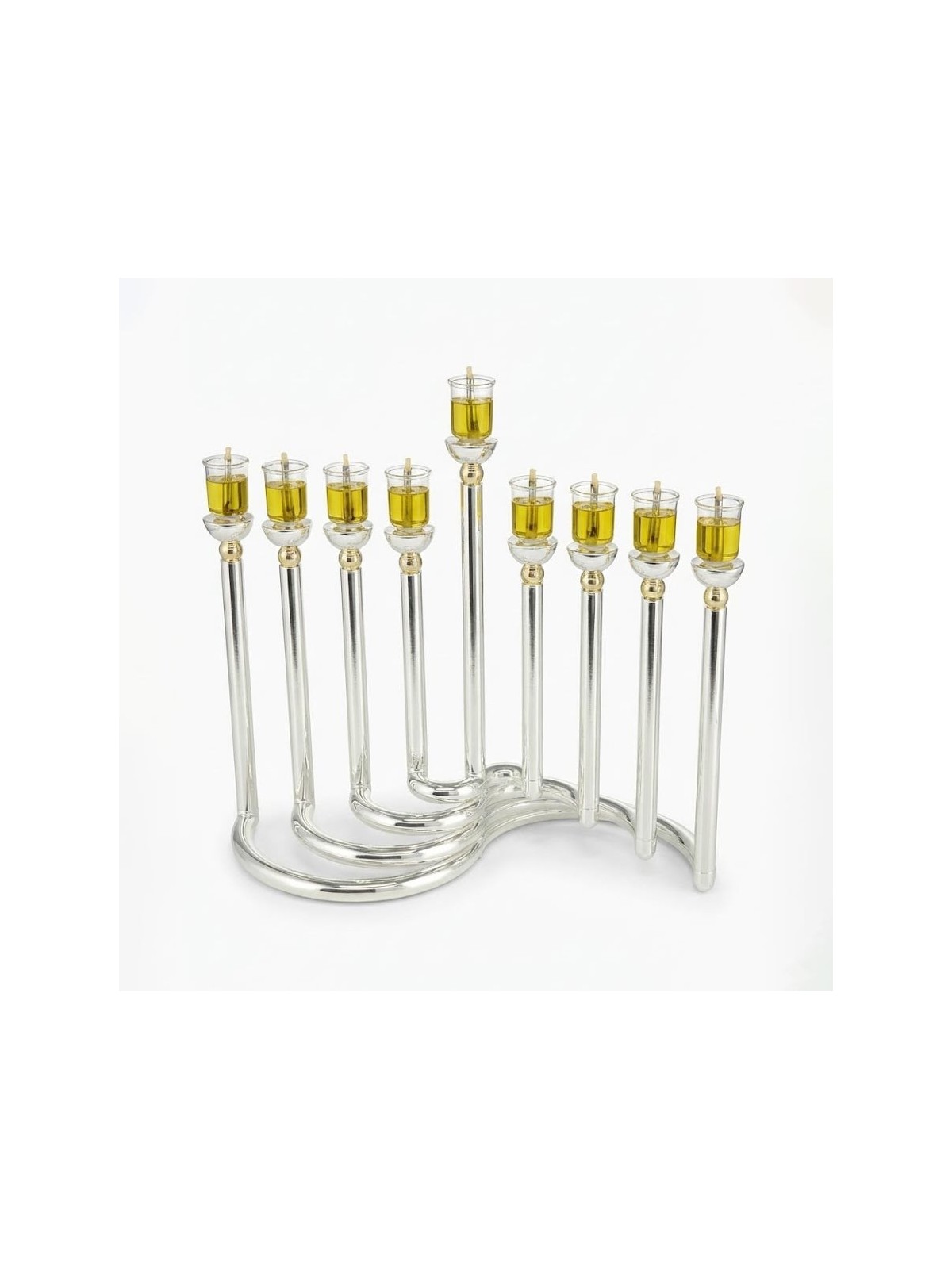 Modern Style Circular Silver-Plated Oil Hanukkah Menorah by Hazorfim