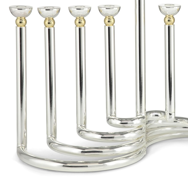 Modern Style Circular Silver-Plated Oil Hanukkah Menorah by Hazorfim