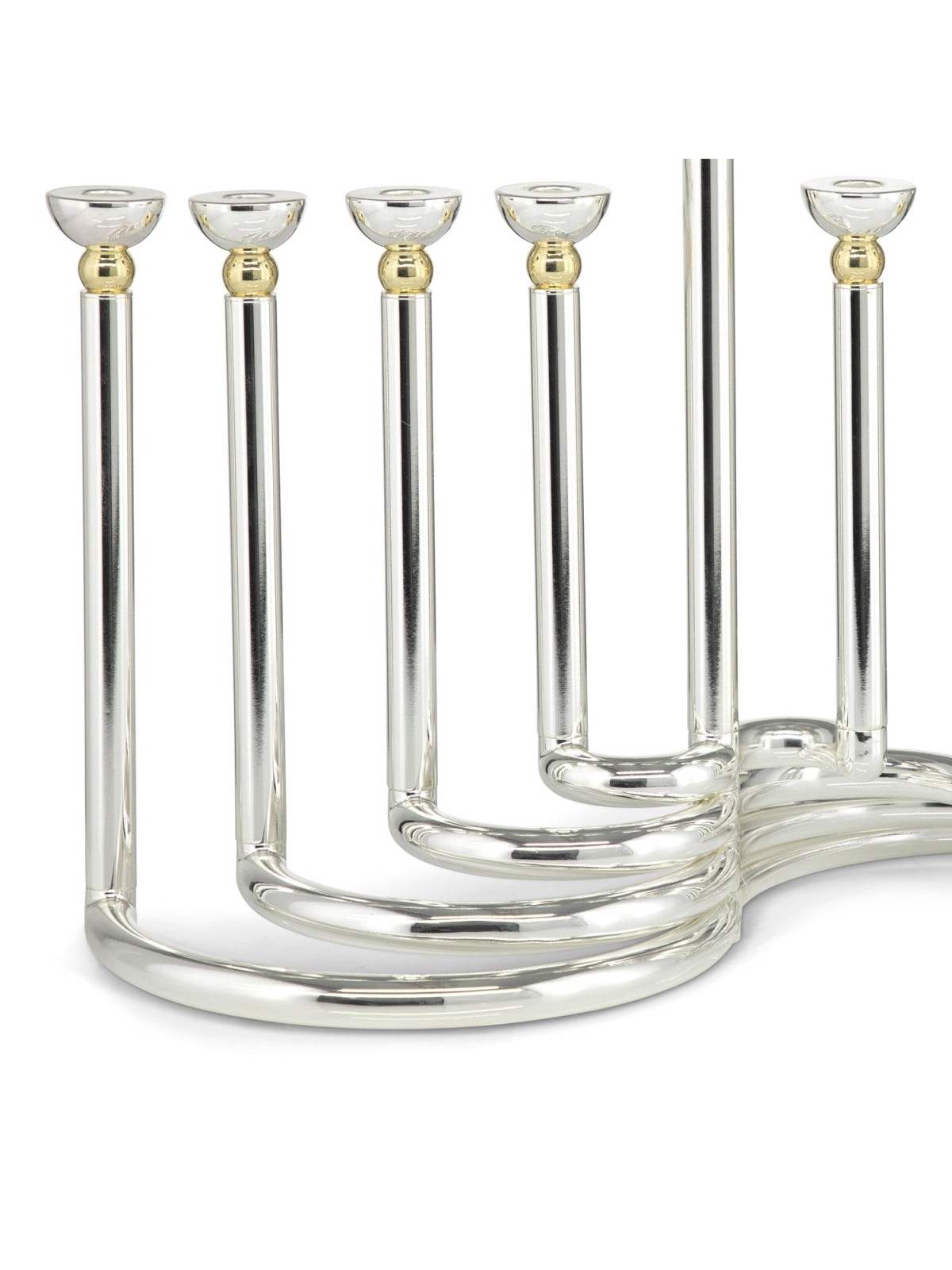 Modern Style Circular Silver-Plated Oil Hanukkah Menorah by Hazorfim