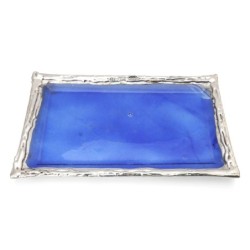 Large Sterling Silver-Plated Glass Shabbat Candlesticks (Blue)