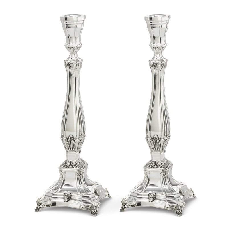 Polished Shabbat Candlesticks 9.45" Rial in 925 Sterling Silver by Haz