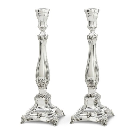 Polished Shabbat Candlesticks 9.45" Rial in 925 Sterling Silver by Haz