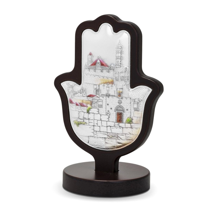 Hazorfim Silver-Plated Hamsa Sculpture with Jerusalem Design