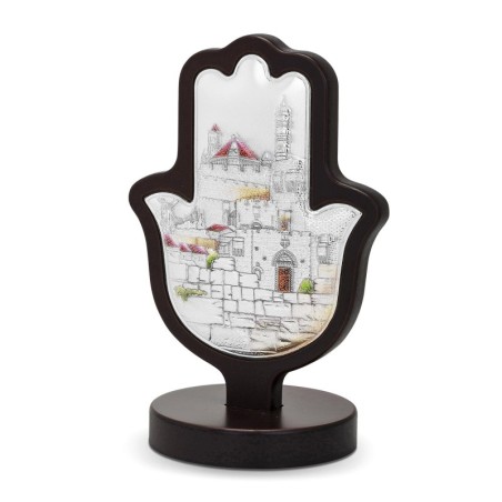Hazorfim Silver-Plated Hamsa Sculpture with Jerusalem Design
