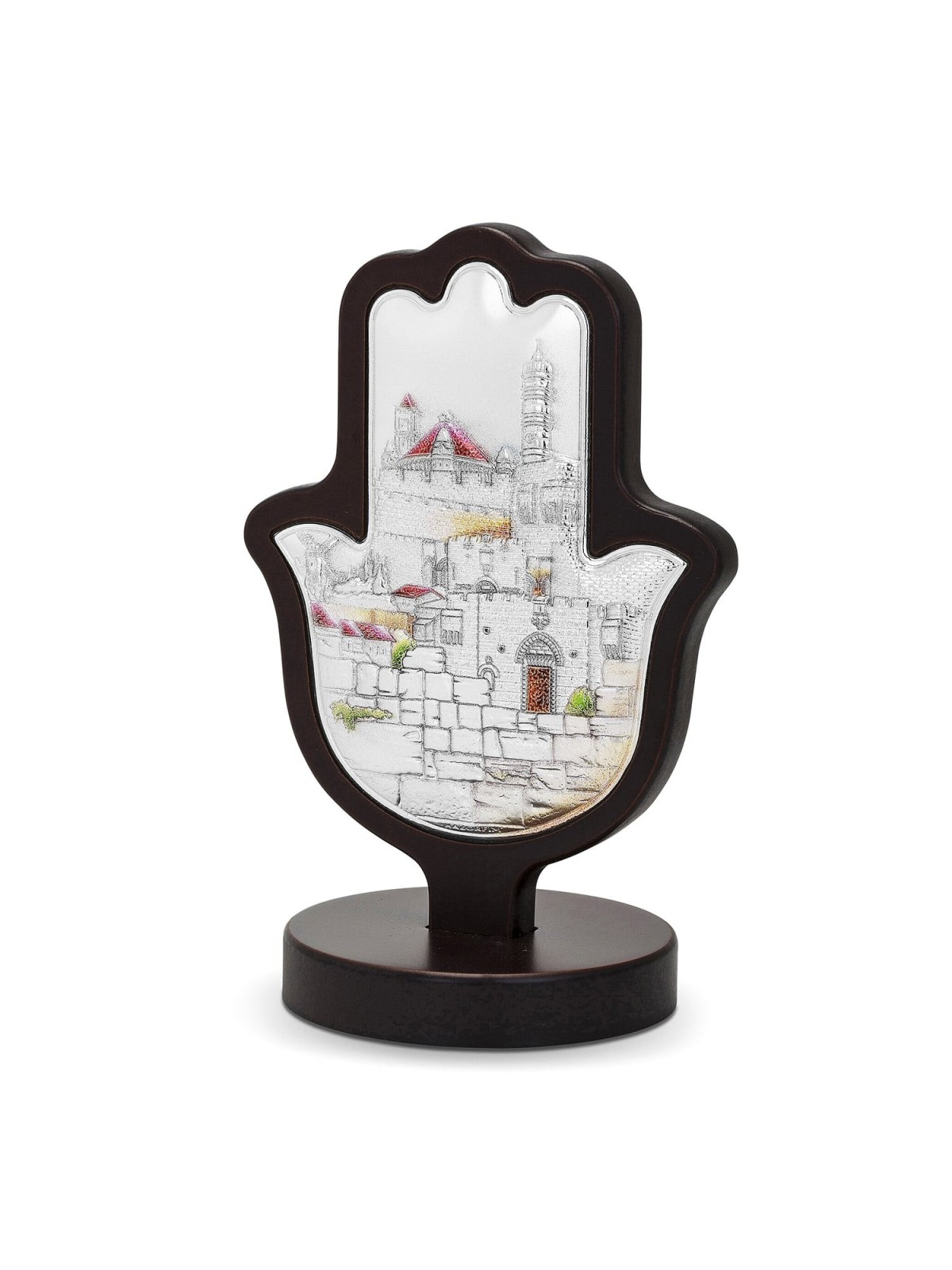 Hazorfim Silver-Plated Hamsa Sculpture with Jerusalem Design