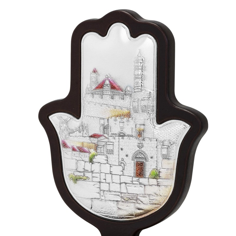 Hazorfim Silver-Plated Hamsa Sculpture with Jerusalem Design