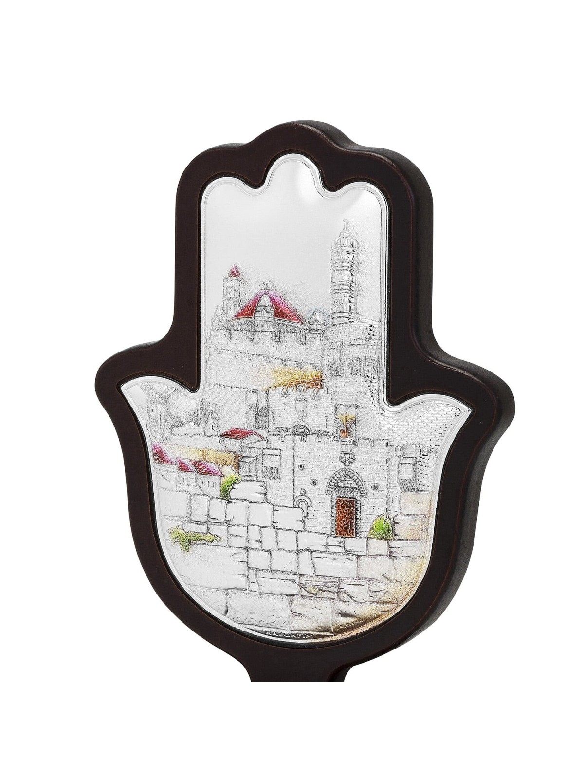 Hazorfim Silver-Plated Hamsa Sculpture with Jerusalem Design