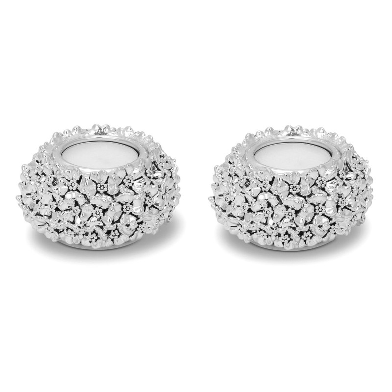 Floral Silver-Plated Tealight Shabbat Candle Holders by Hazorfim