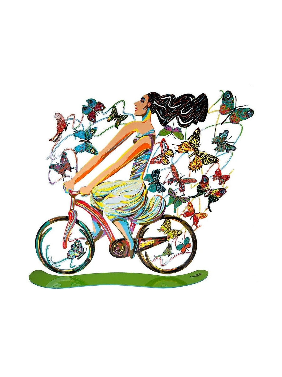 David Gerstein Signed Sculpture - Country Cycling with Butterflies