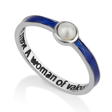 Women's Eshet Chayil (Woman of Valor) Sterling Silver Ring with Pearl