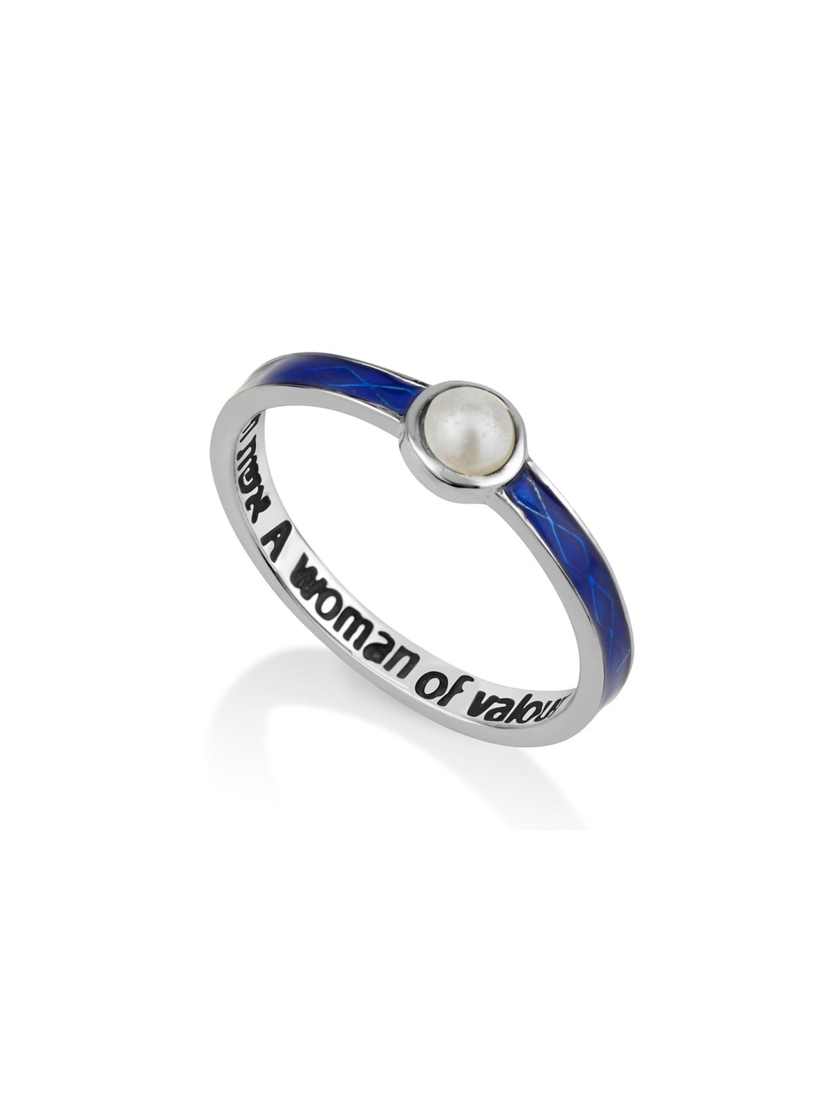Women's Eshet Chayil (Woman of Valor) Sterling Silver Ring with Pearl