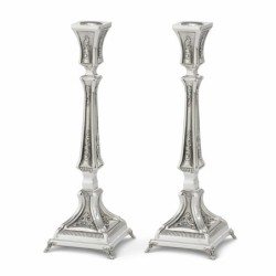 Textured Shabbat Candlesticks 9.45" Lagoon in 925 Sterling Silver by H