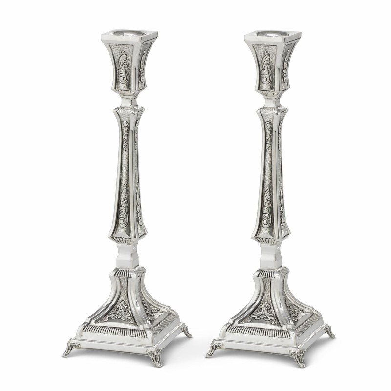 Textured Shabbat Candlesticks 9.45" Lagoon in 925 Sterling Silver by H