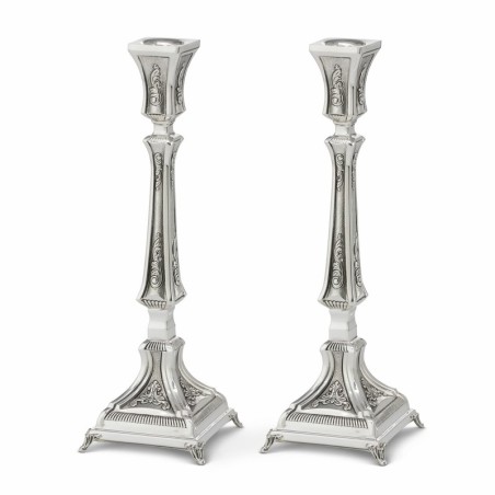 Textured Shabbat Candlesticks 9.45" Lagoon in 925 Sterling Silver by H
