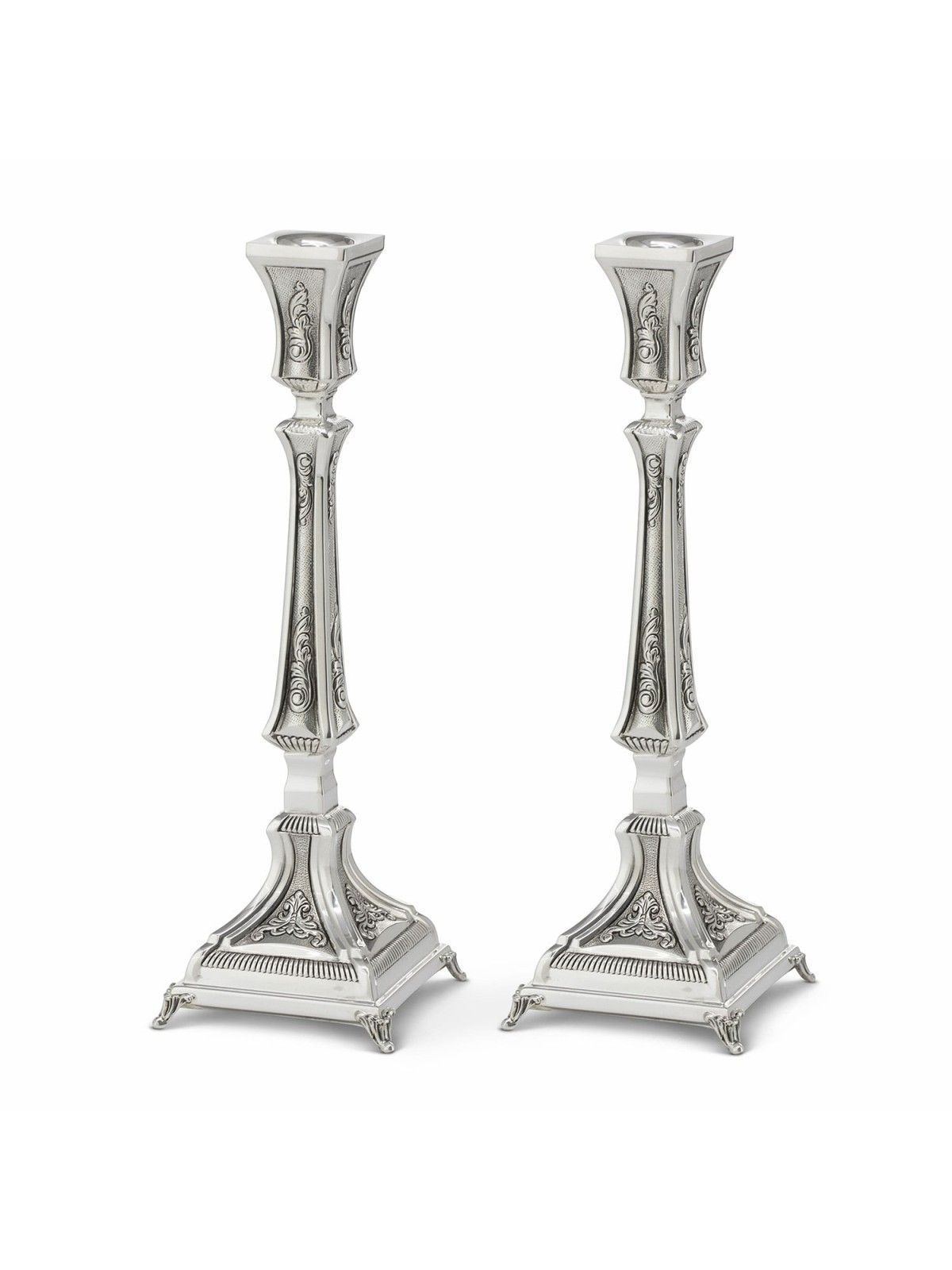 Textured Shabbat Candlesticks 9.45" Lagoon in 925 Sterling Silver by H