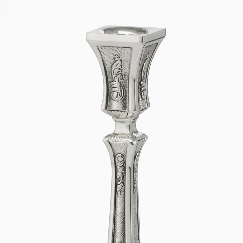 Textured Shabbat Candlesticks 9.45" Lagoon in 925 Sterling Silver by H