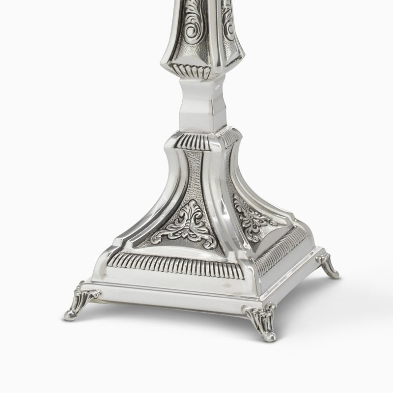 Textured Shabbat Candlesticks 9.45" Lagoon in 925 Sterling Silver by H
