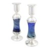 Antique Blue Glass and Sterling Silver-Plated Shabbat Candlesticks