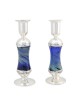 Antique Blue Glass and Sterling Silver-Plated Shabbat Candlesticks