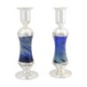Antique Blue Glass and Sterling Silver-Plated Shabbat Candlesticks