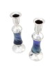 Antique Blue Glass and Sterling Silver-Plated Shabbat Candlesticks