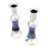 Antique Blue Glass and Sterling Silver-Plated Shabbat Candlesticks