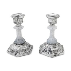 Frosted Glass and Sterling Silver-Plated Shabbat Candlesticks with Wid