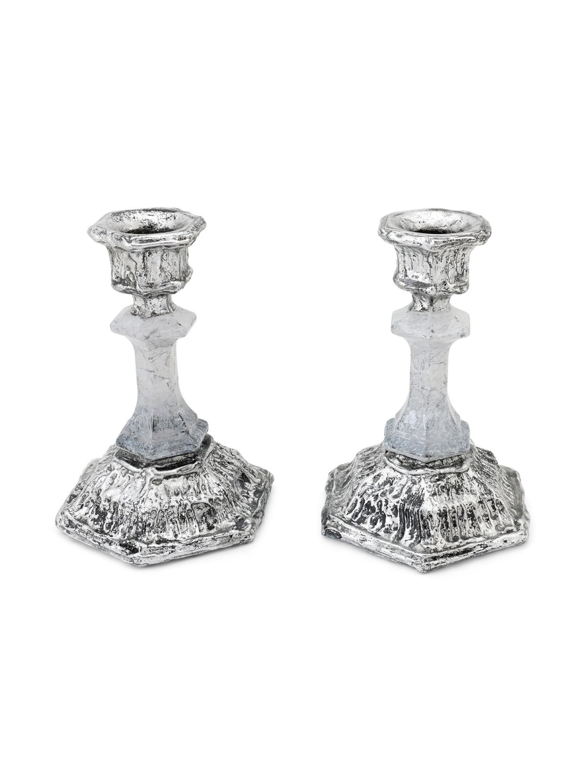 Frosted Glass and Sterling Silver-Plated Shabbat Candlesticks with Wid