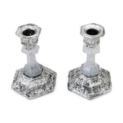Frosted Glass and Sterling Silver-Plated Shabbat Candlesticks with Wid