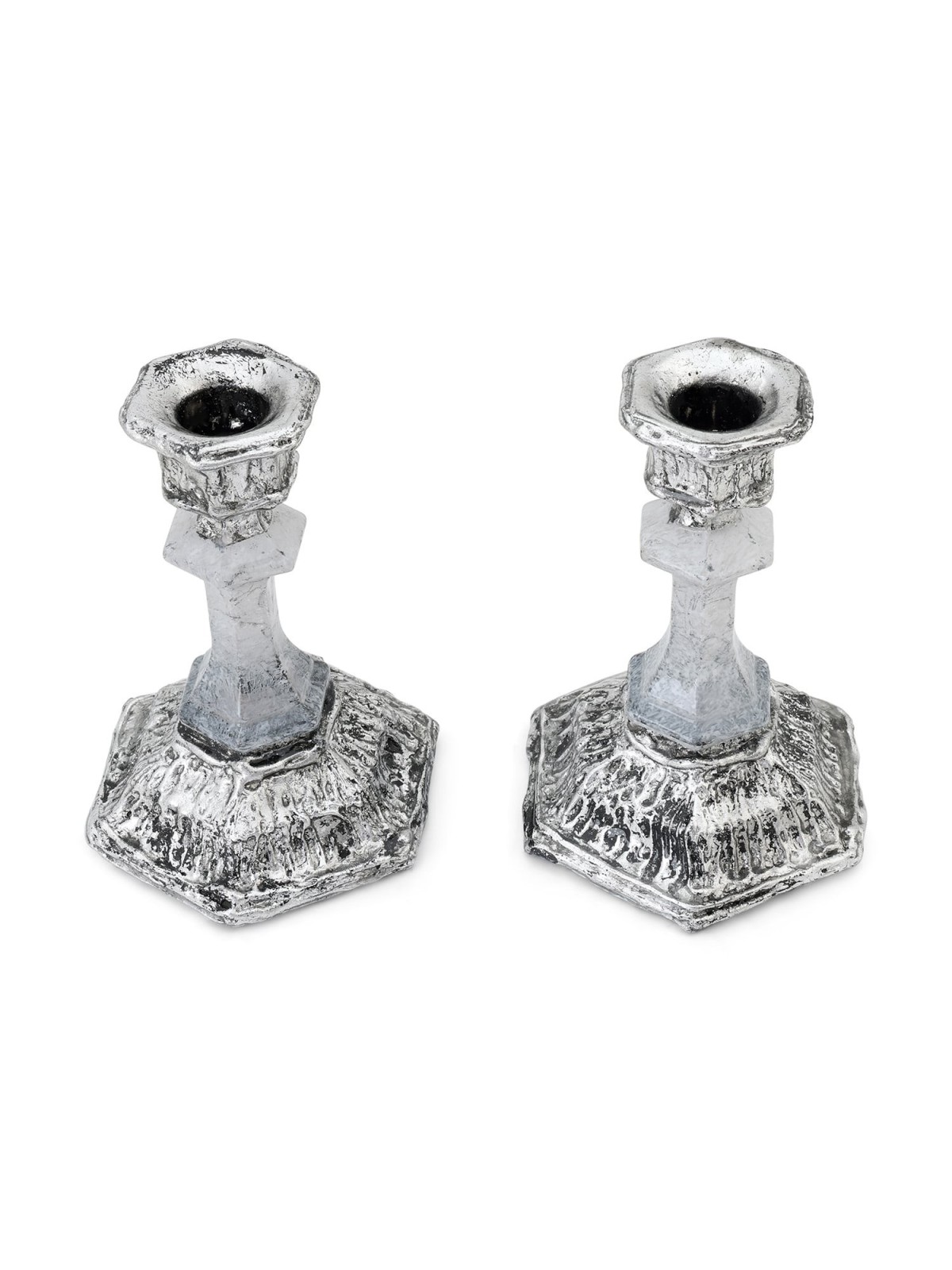 Frosted Glass and Sterling Silver-Plated Shabbat Candlesticks with Wid