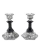 Black Glass and Sterling Silver-Plated Shabbat Candlesticks with Wide