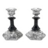 Black Glass and Sterling Silver-Plated Shabbat Candlesticks with Wide