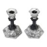 Black Glass and Sterling Silver-Plated Shabbat Candlesticks with Wide