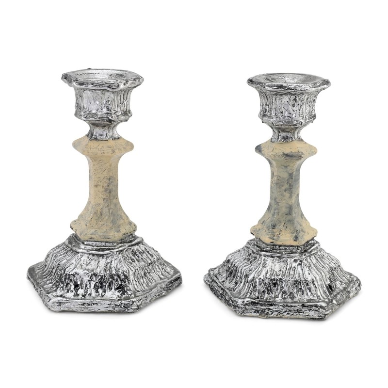 Cream Glass and Sterling Silver-Plated Shabbat Candlesticks with Wide