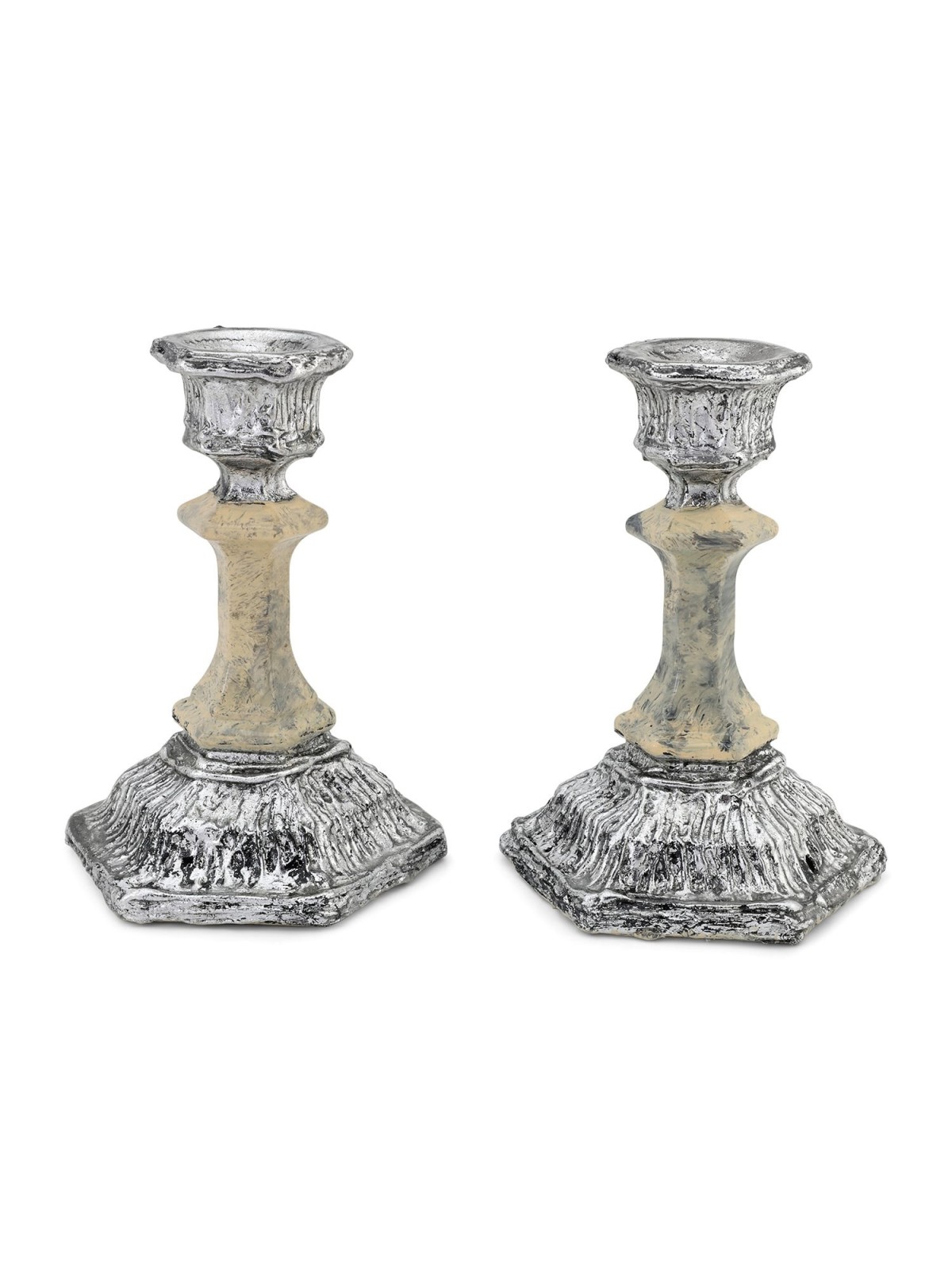 Cream Glass and Sterling Silver-Plated Shabbat Candlesticks with Wide
