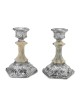 Cream Glass and Sterling Silver-Plated Shabbat Candlesticks with Wide