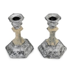 Cream Glass and Sterling Silver-Plated Shabbat Candlesticks with Wide