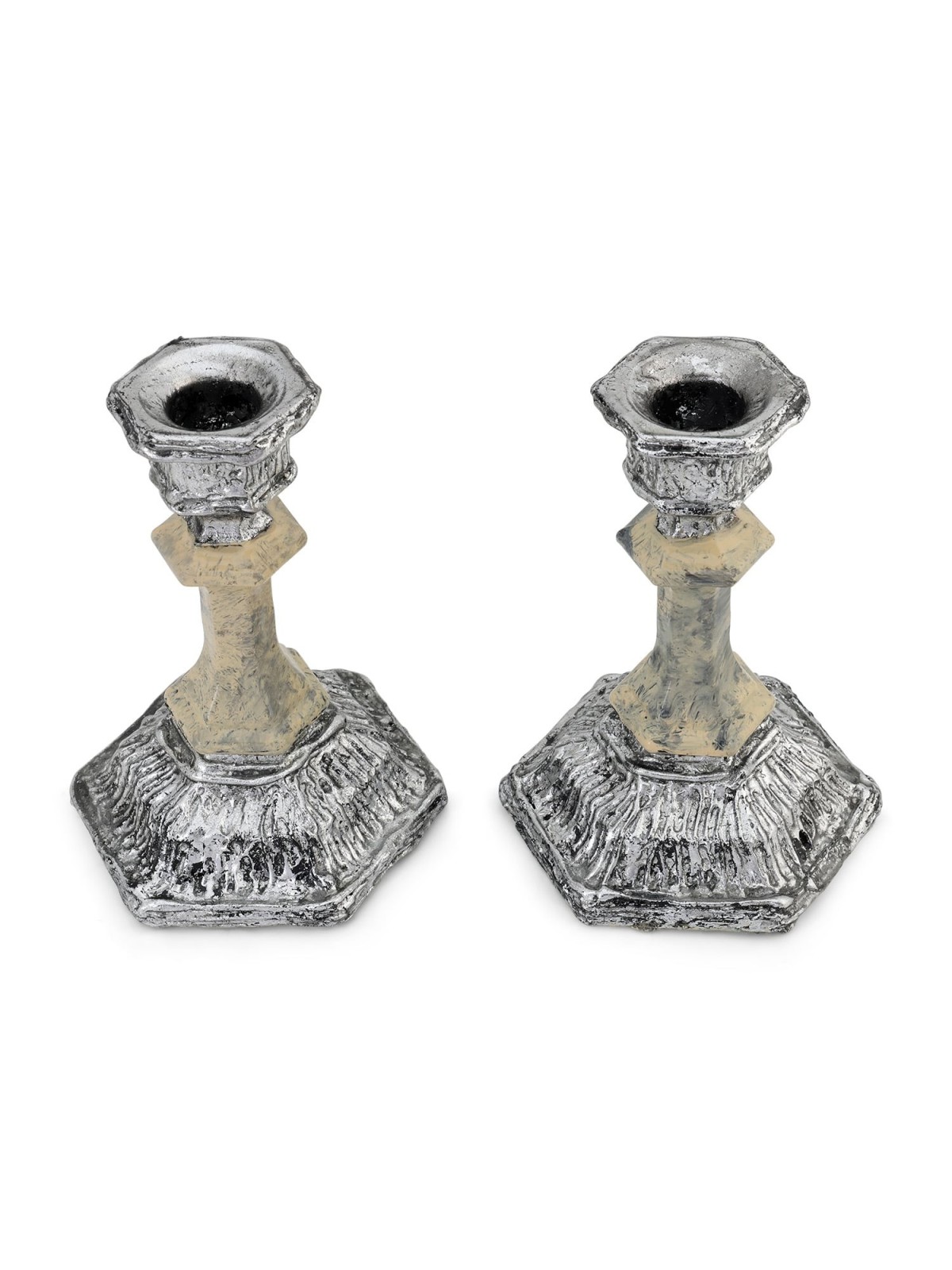 Cream Glass and Sterling Silver-Plated Shabbat Candlesticks with Wide