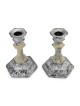 Cream Glass and Sterling Silver-Plated Shabbat Candlesticks with Wide