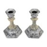 Cream Glass and Sterling Silver-Plated Shabbat Candlesticks with Wide