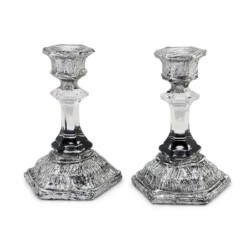 Glass and Sterling Silver-Plated Shabbat Candlesticks with Wide Base